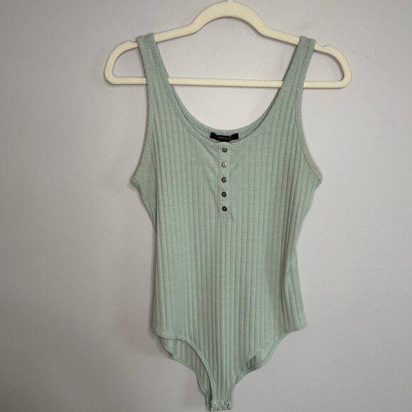 Forever 21 Light Green Ribbed Sleeveless Tank Bodysuit Women’s Size Medium - Picture 1 of 4